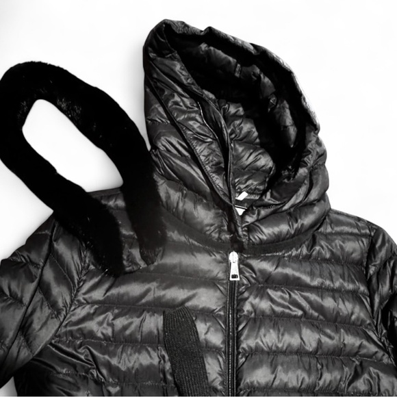 MONCLER Black Barbel Long Down Puffer Attached Hood Removable Mink Trim Sz 2 (M) - Picture 5 of 9